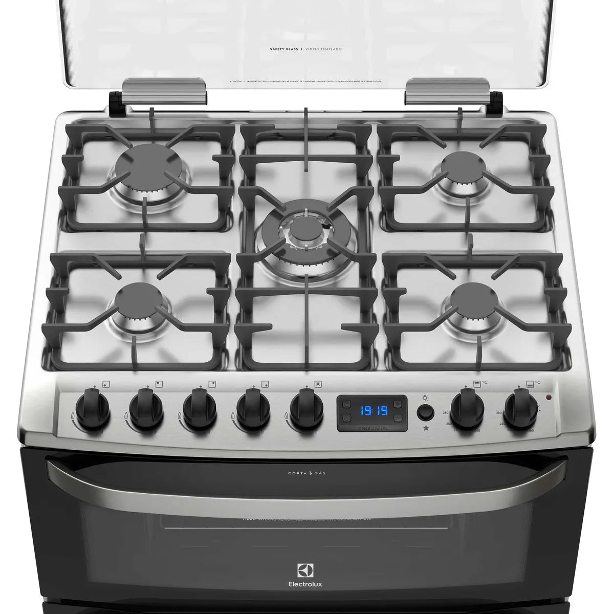 ELECTROLUX | Cocina a Gas 5 Platos Electrolux Experience Doble Horno y Timer Digital 76DBA Negra