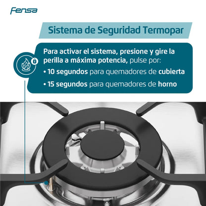 FENSA | Cocina a Gas 5 Platos Negro F 6500 T