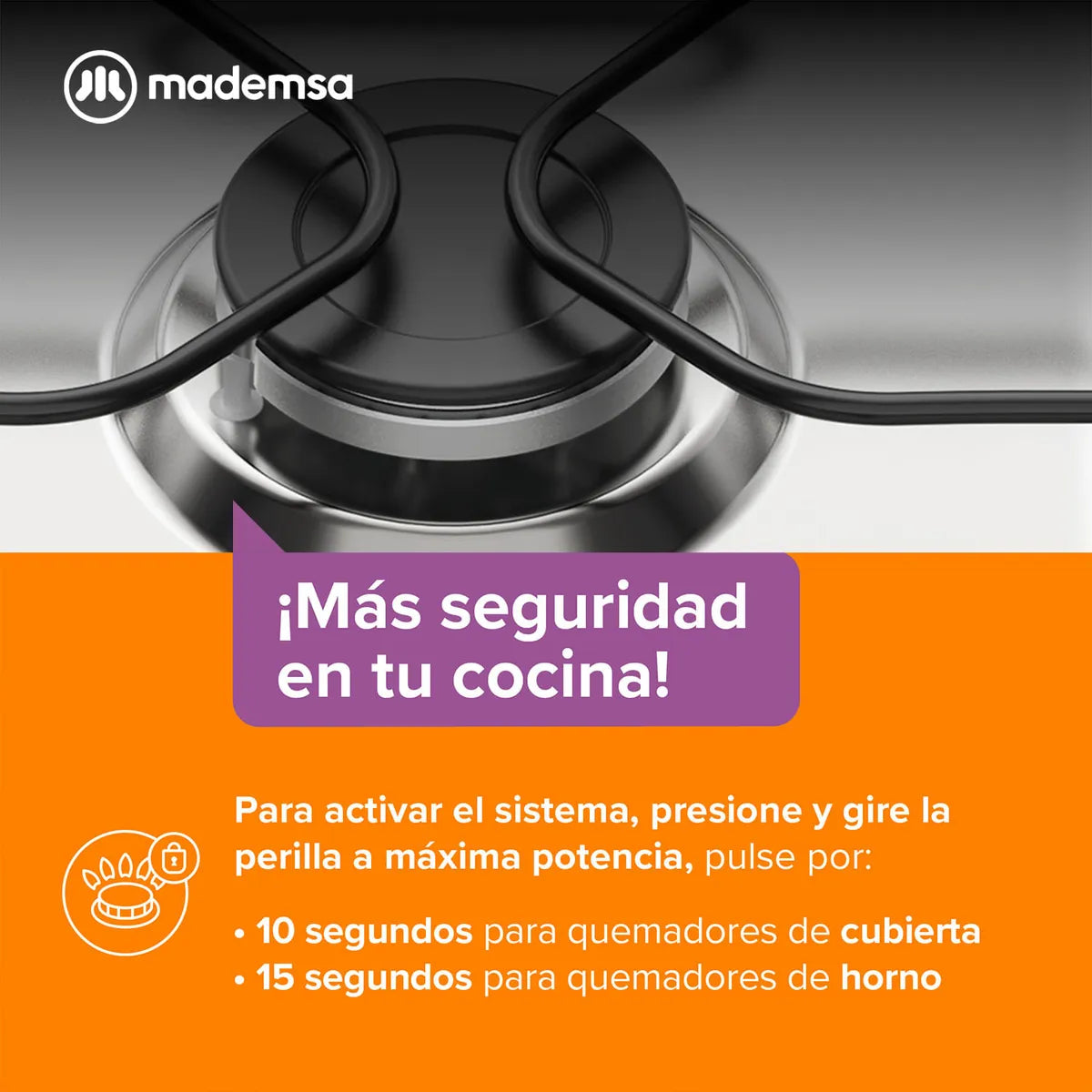 MADEMSA | Cocina a Gas 4 Platos LimpiaFácil y Parrillas Alambrón FM4IP