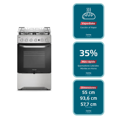 FENSA | Cocina a Gas 4 Platos Fensa VaporBake y Timer F 2606 T
