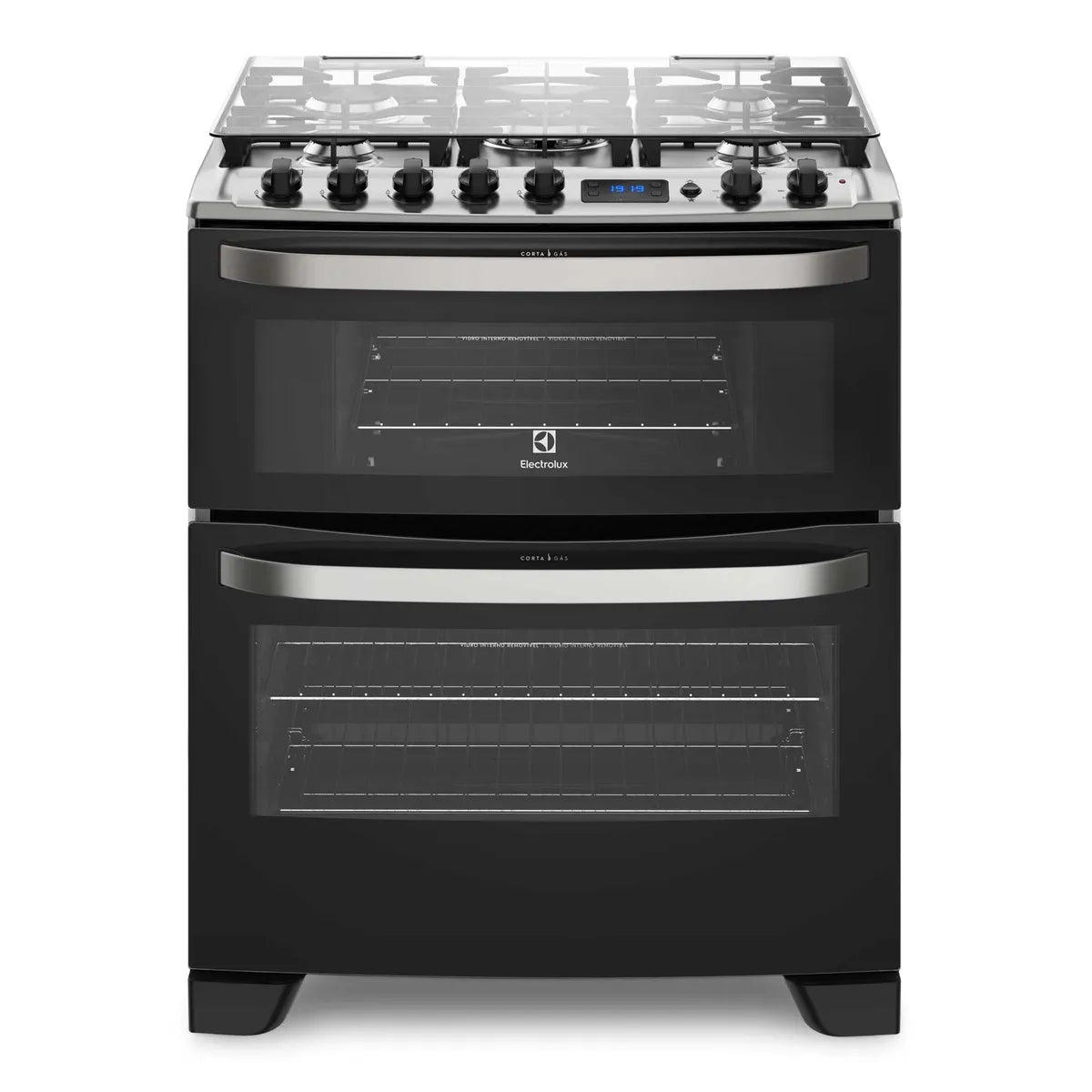 ELECTROLUX | Cocina a Gas 5 Platos Electrolux Experience Doble Horno y Timer Digital 76DBA Negra