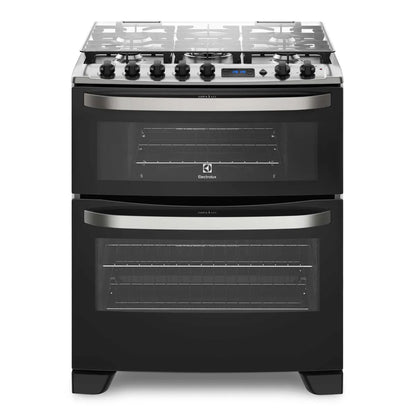 ELECTROLUX | Cocina a Gas 5 Platos Electrolux Experience Doble Horno y Timer Digital 76DBA Negra