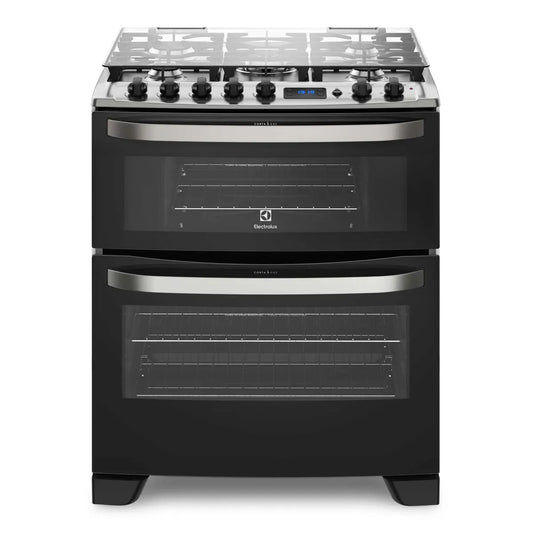 ELECTROLUX | Cocina a Gas 5 Platos Electrolux Experience Doble Horno y Timer Digital 76DBA Negra