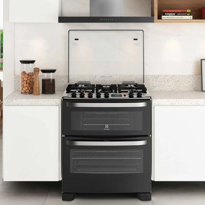 ELECTROLUX | Cocina a Gas 5 Platos Electrolux Experience Doble Horno y Timer Digital 76DBA Negra