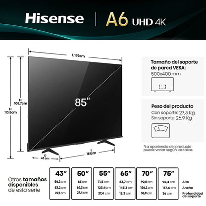 HISENSE | SMART TV 85 4K UHD 85A6NV