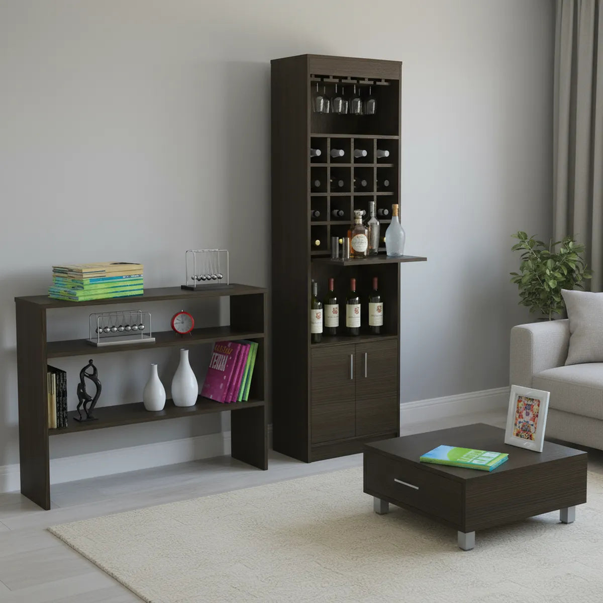 TUHOME | Combo Mueble De Bar + Arrimo + Mesa De Centro Madera Wengué