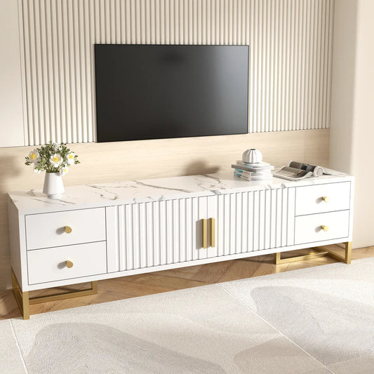 AIZO | Mueble Para TV 140x30x40cm Con 2 Puertas y 4 Cajones Melamina