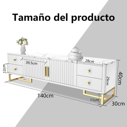 AIZO | Mueble Para TV 140x30x40cm Con 2 Puertas y 4 Cajones Melamina