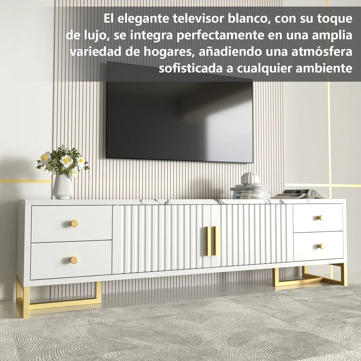 AIZO | Mueble Para TV 140x30x40cm Con 2 Puertas y 4 Cajones Melamina