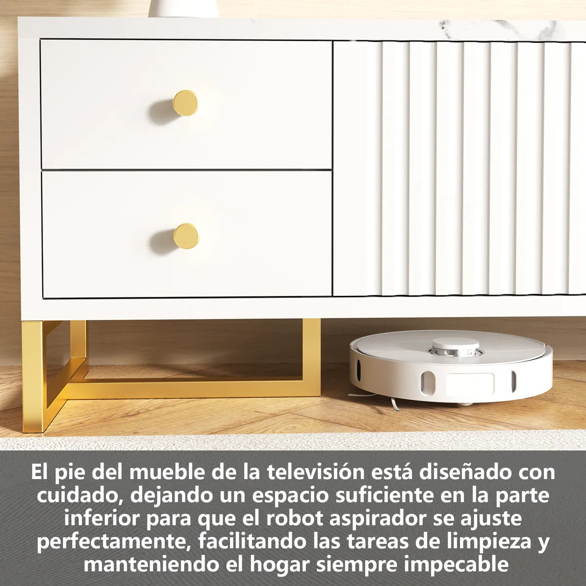 AIZO | Mueble Para TV 140x30x40cm Con 2 Puertas y 4 Cajones Melamina