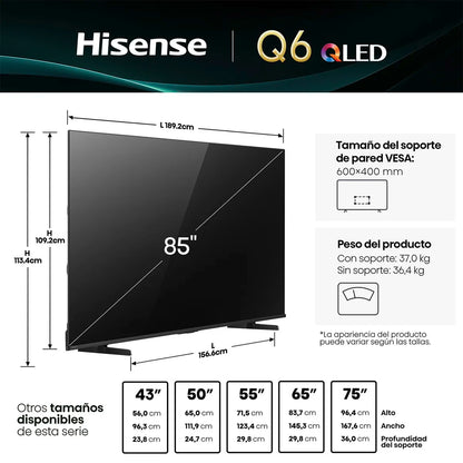 HISENSE | Smart Tv 85" QLED 4K UHD 85Q6QV Hisense